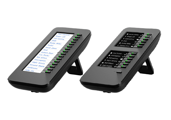 Open Space Desk Phone CP 710 accessories showcasing dual display and multiple function keys in black.