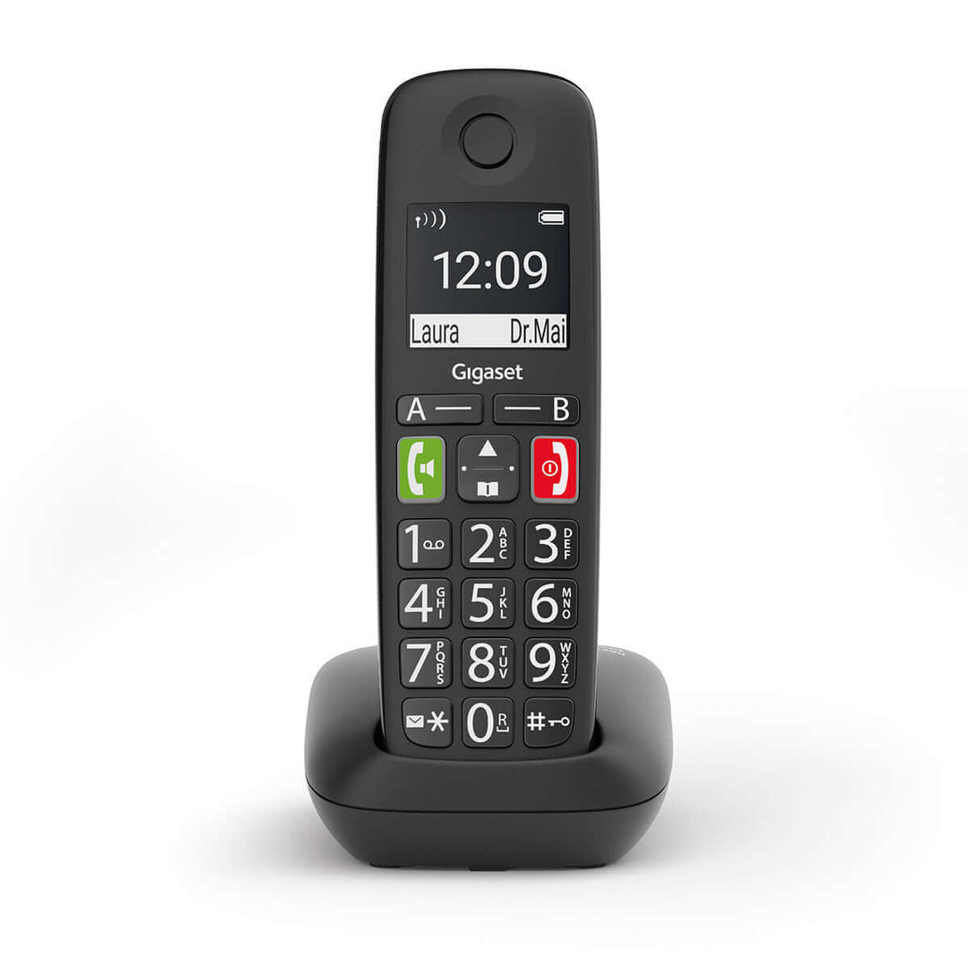 Gigaset E290 Duo cordless phone with large buttons and high-contrast display, designed for ease of use for all ages.