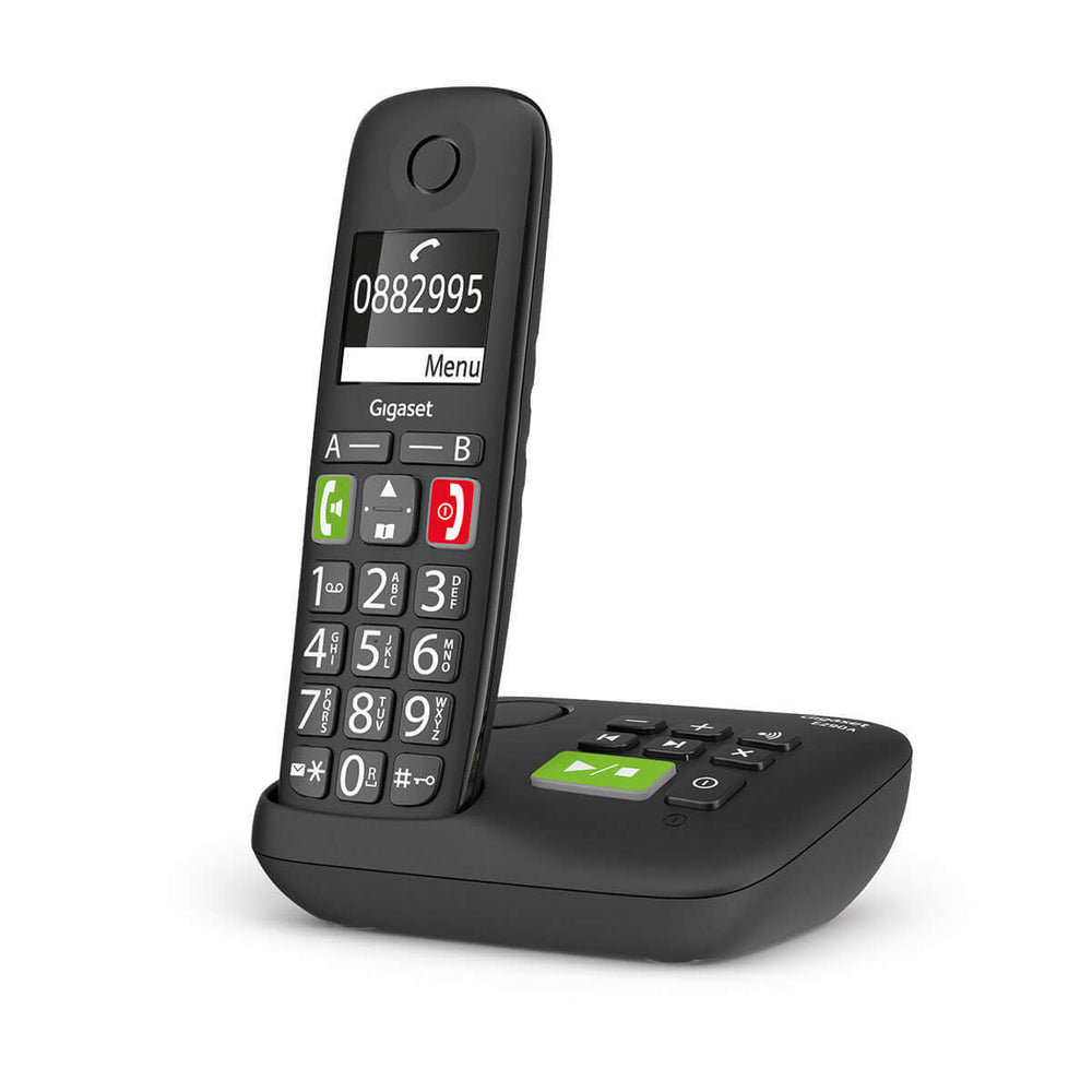 Gigaset E290A Duo cordless phone with large buttons and clear display, ideal for all ages.